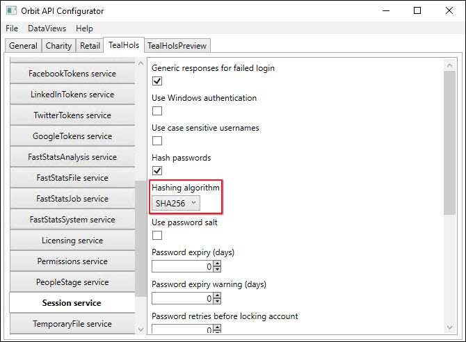 New hashing algorithm New hashing algorithm setting in Orbit API Configurator